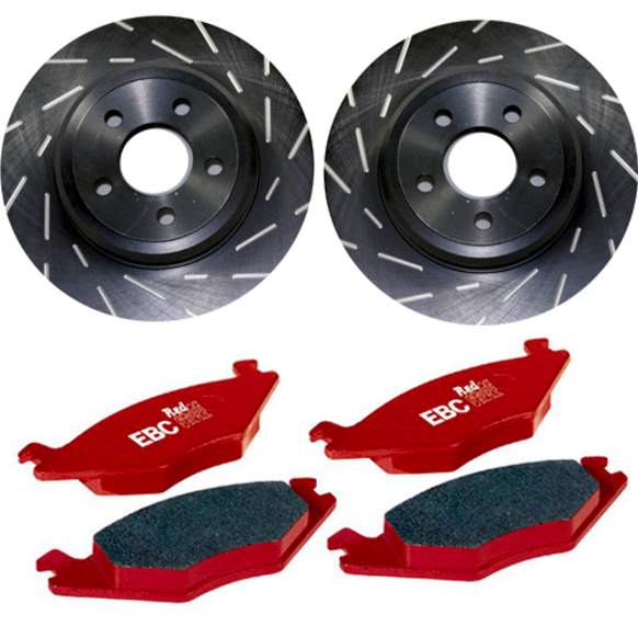 S4KR1107 Rear Brake Disc and Pad Kit, Slotted 9 Lugs 286 mm Aramid Fiber Ceramic S4 Redstuff Ceramic Pad and USR Sport Slotted Rotors