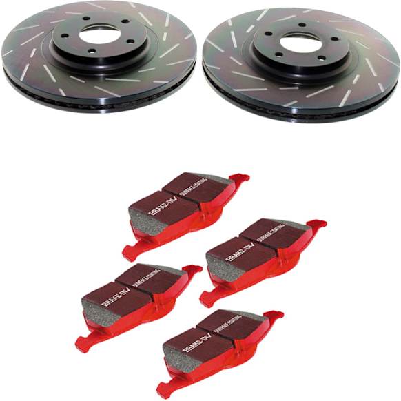 S4KR1108 Rear Brake Disc and Pad Kit, Slotted 5 Lugs 340.11 mm Aramid Fiber Ceramic S4 Redstuff Ceramic Pad and USR Sport Slotted Rotors