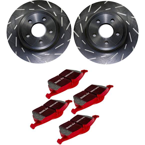 S4KR1160 Rear Brake Disc and Pad Kit, Slotted 5 Lugs 319.79 mm Aramid Fiber Ceramic S4 Redstuff Ceramic Pad and USR Sport Slotted Rotors