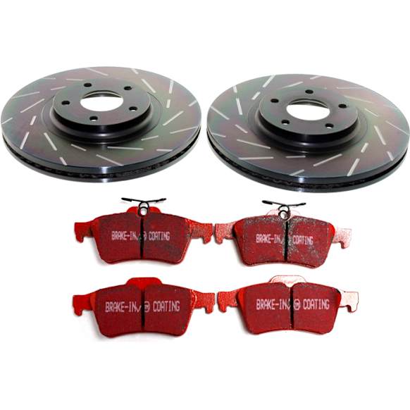 S4KR1173 Rear Brake Disc and Pad Kit, Slotted 5 Lugs 279.91 mm Aramid Fiber Ceramic S4 Redstuff Ceramic Pad and USR Sport Slotted Rotors