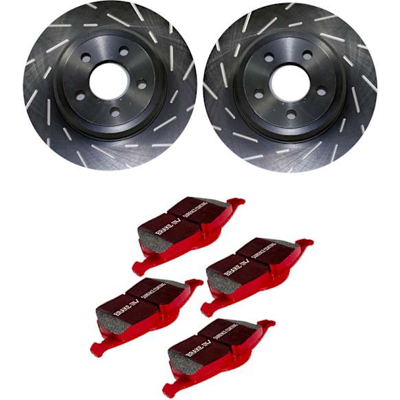 S4KR1227 Rear Brake Disc and Pad Kit, Slotted 5 Lugs 281.69 mm Aramid Fiber Ceramic S4 Redstuff Ceramic Pad and USR Sport Slotted Rotors