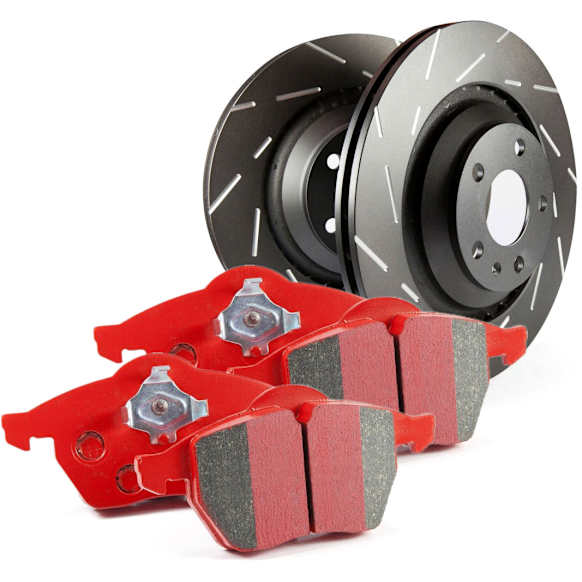2015 Toyota Camry - Rear Brake Disc and Pad Kit, Slotted, 5 Lugs, Aramid Fiber Ceramic, S4 Redstuff Ceramic Pad and USR Sport Slotted Rotors