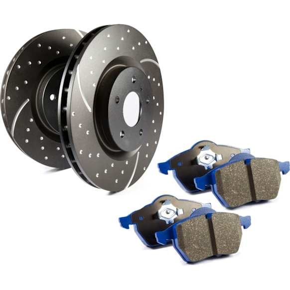 S6KR1120 Rear Brake Disc and Pad Kit, Dimpled and Slotted 5 Lugs Aramid Fiber S6 Bluestuff NDX Pad and GD Sport Slotted and Dimpled Rotors