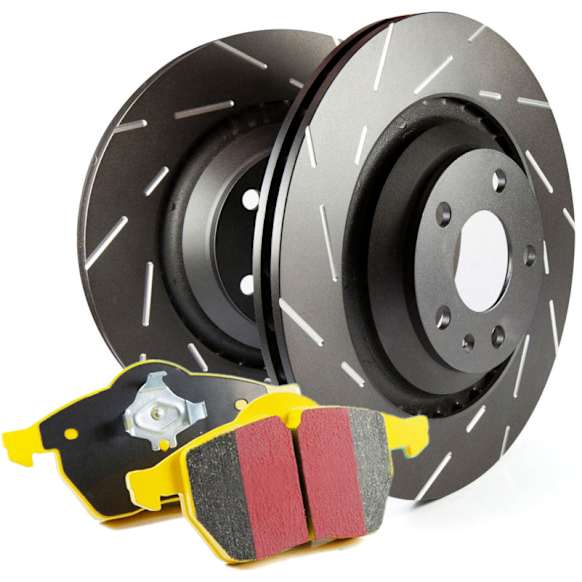S9KR1496 Rear Brake Disc and Pad Kit, Slotted 5 Lugs Aramid Fiber S9 Yellowstuff Pad and USR Sport Slotted Rotors