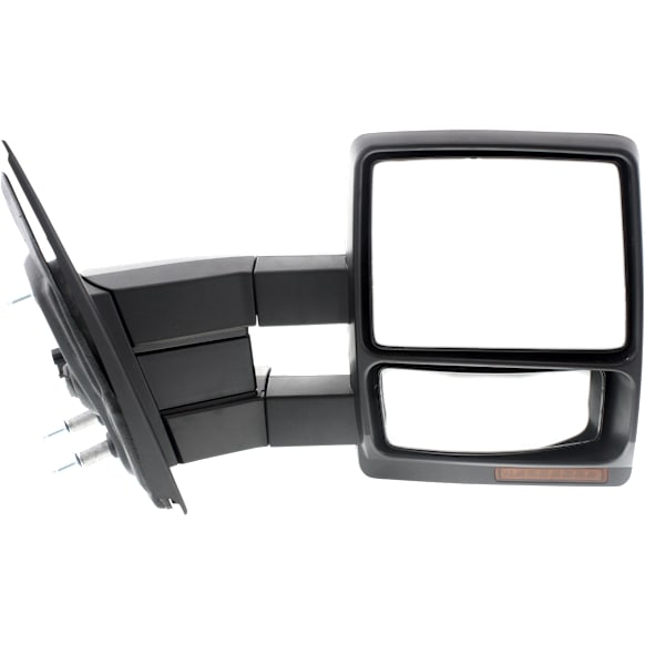 2007-2012 Ford F-150 - Passenger Side Towing Mirror, Power Adjust, Heated, Manual Folding, Textured Black, In-housing Signal Light, No Memory, With Puddle Light, No Auto-Dimming, No Blind Spot Feature