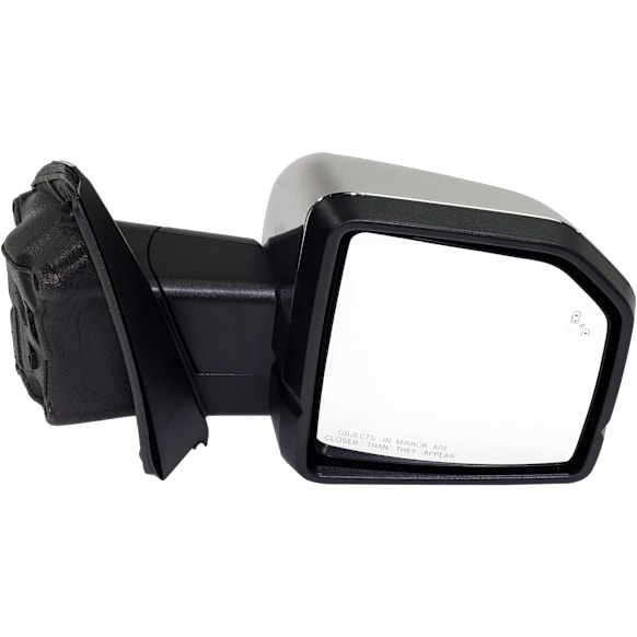 Passenger Side Mirror, Power Adjust, Heated, Power Folding, Chrome, In-housing Signal Light, With Memory, With Puddle Light, No Auto-Dimming, With Blind Spot Detection in Glass