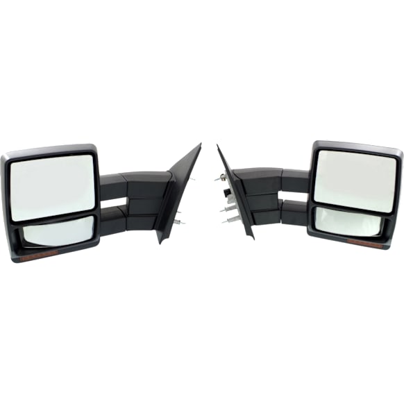 Driver and Passenger Side Towing Mirror, Power Adjust, Heated, Manual Folding, Textured Black, In-housing Signal Light, No Memory, No Puddle Light, No Auto-Dimming, No Blind Spot Feature