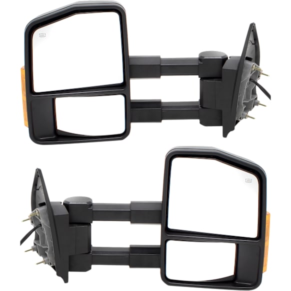 2016 Ford F-550 Super Duty - Driver and Passenger Side Towing Mirror, Manual Adjust, Heated, Textured Black, Manual Folding, In-housing Signal Light, No Blind Spot Feature, No Memory, No Puddle Light, No Auto-Dimming