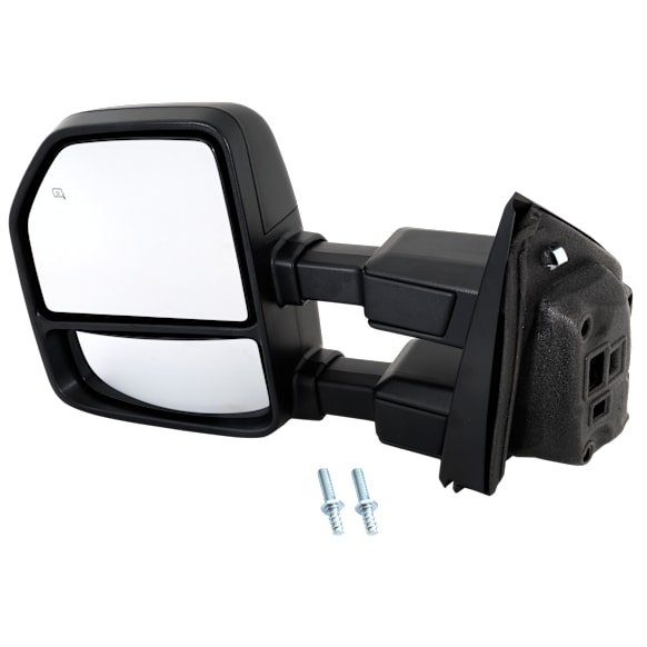 2017 Ford F-350 Super Duty - Driver Side Towing Mirror, Upper - Power Adjust, Lower - Manual Adjust, Heated, Textured Black, Manual Folding, In-housing Signal Light, No Blind Spot Feature, No Memory, No Puddle Light, No Auto-Dimming