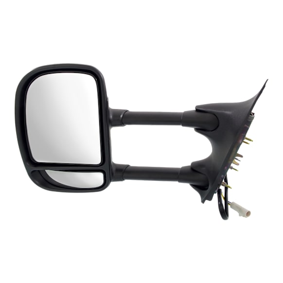 Driver Side Towing Mirror, Power Adjust, Non-Heated, Manual Folding, Textured Black, No Signal Light, No Memory, No Puddle Light, No Auto-Dimming, With Blind Spot Glass