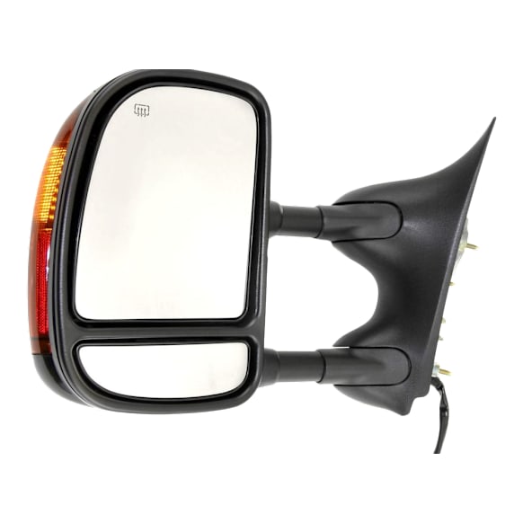 2003 Ford F-350 Super Duty - Driver Side Towing Mirror, Power Adjust, Heated, Paintable, Manual Folding, In-housing Signal Light, With Blind Spot Glass, No Memory, No Puddle Light, No Auto-Dimming