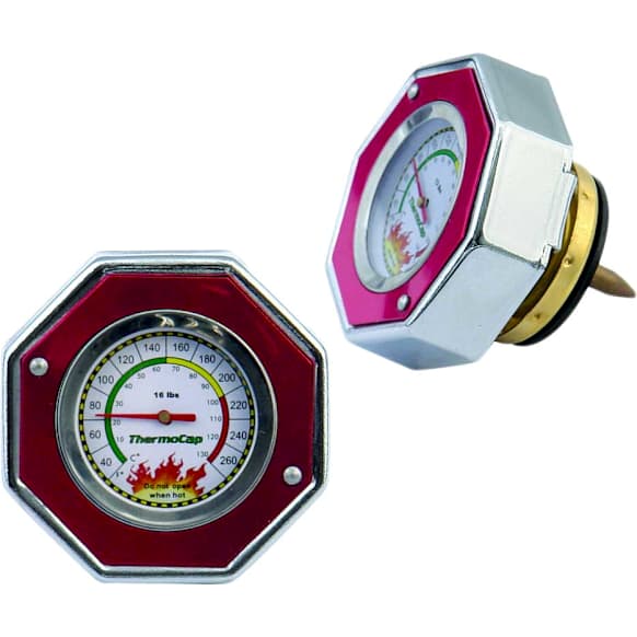 1967 Ford Country Sedan - Radiator Cap, OEM Replacement With Built-In Thermometer, 16 PSI, Hexagon, 16 psi, Blue, Plastic, Set of 2