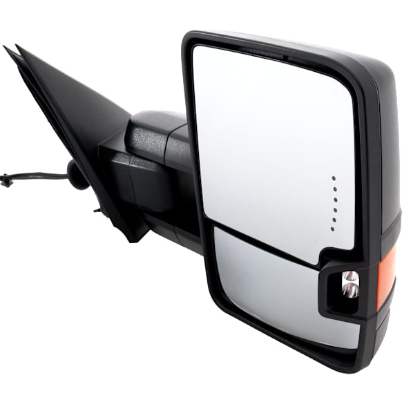 2015-2019 Chevrolet Silverado 2500 HD - Passenger Side Towing Mirror, Power Adjust, Heated, Power Folding, Textured Black, In-glass Signal Light, With Memory, No Puddle Light, No Auto-Dimming, No Blind Spot Feature