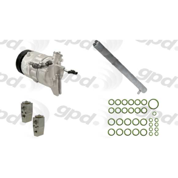 2013 Cadillac SRX - 4-Piece Kit A/C Compressor, FLEX, PXC1, Acum/Drier 1412029, Front Exp Valve 3411488, 513049, Oring Seal Kit 1321329, With Clutch, 6-Groove Pulley, 3.6L 6Cyl