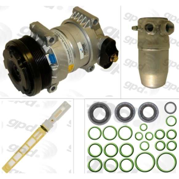 1996 GMC K1500 Suburban - 4-Piece Kit A/C Compressor, 6 Groove; H6; Front Exp Valve 3411296; O-Ring Seal Kit 1321277; 6511339; Acum/Drier 1411365; Without Rear A.C., With Clutch, 6-Groove Pulley, 5.7L 8Cyl