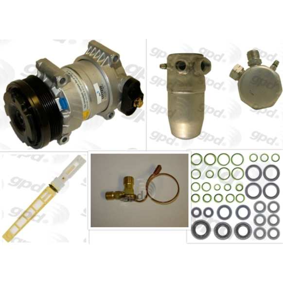 1998 GMC Yukon - 4-Piece Kit A/C Compressor, With Rear Air Conditioning; 6 Groove; H6; Front Exp Valve 3411296; Oring Seal Kit 1321272; 6511339; Acum/ Drier 1411365; Rear Exp Valve 3411319, With Clutch, 6-Groove Pulley, 5.7L 8Cyl