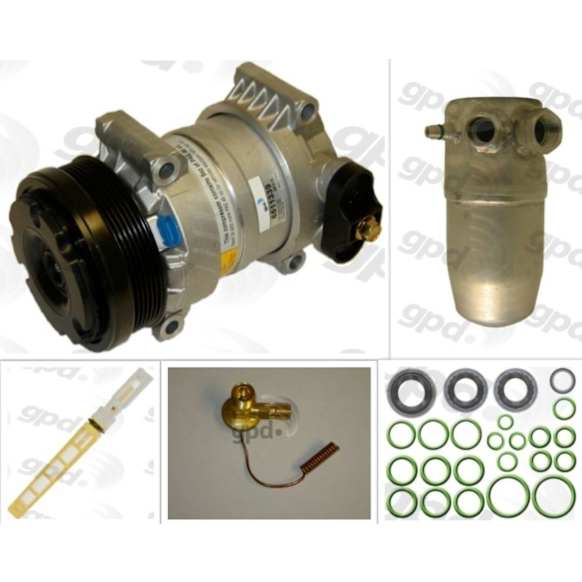 1998 Chevrolet K1500 Suburban - 5-Piece Kit A/C Compressor, 6 Groove; H6; Front Exp Valve 3411296; O-Ring Seal Kit 1321277; 6511339; Acum/Drier 1411365; Rear Exp Valve 3411320; With Rear A.C., With Clutch, 6-Groove Pulley, 5.7L 8Cyl