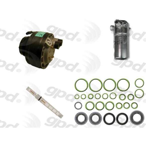 1991 Buick Roadmaster - 4-Piece Kit A/C Compressor, 6 Groove; Front Exp Valve 3411243; O-Ring Seal Kit 1321263; Acum/Drier 141129; 6511351; Scroll Replacement For 7511351 R4, With Clutch, 6-Groove Pulley, 5.0L 8Cyl