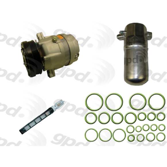 1991 Buick Skylark - 4-Piece Kit A/C Compressor, 5 Groove; V5; Acum/Drier 111336; Front Exp Valve 31129; O-Ring Seal Kit 1321269; 651131, With Clutch, 5-Groove Pulley, 2.3L 4Cyl