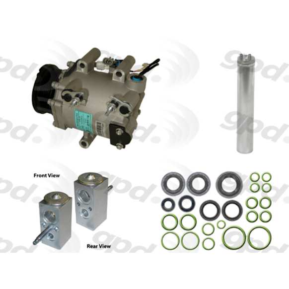 2004 Pontiac Montana - 4-Piece Kit A/C Compressor, Without Rear Air Conditioning;  Groove; Mitsubishi; Front Exp Valve 3411323; Acum/ Drier 1411; 511409; Oring Seal Kit 132127, With Clutch, 6-Groove Pulley, 3.4L 6Cyl
