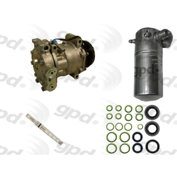 1999 Chevrolet Express 1500 - 4-Piece Kit A/C Compressor, Without Rear Air Conditioning;  Groove; Front Exp Valve 3411243; Oring Seal Kit 1321274; 512124; Acum/ Drier 141144; Sanden Replacement, With Clutch, 6-Groove Pulley, 4.3L 6Cyl