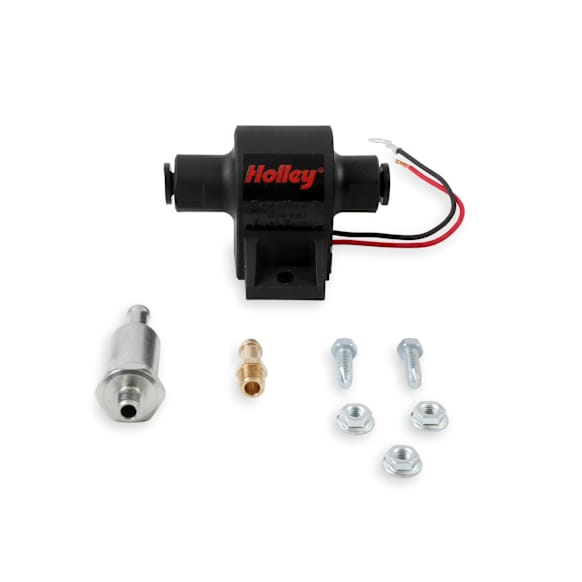 12-427 Universal, 32 GPH Holley Mighty Mite Electric Fuel Pump, 4-7 PSI, Street Carbureted Applications Compatible with all fuels and fuel additives
