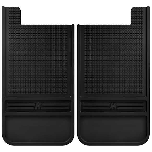 55100 Rear, Driver and Passenger Side Mud Flaps, Black Center/Polished Weight, Rubber, MudDog Series