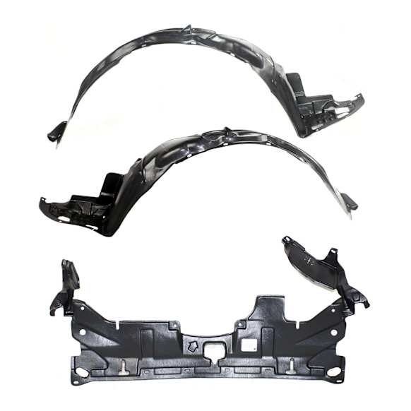 3-Piece Kit Front Engine Splash Shield, Sedan, Except Hybrid, Mexico/USA Built Vehicle, includes Fender Liners
