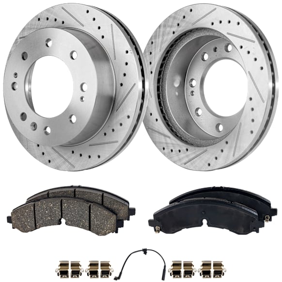2020 Chevrolet Silverado 2500 HD WT - 2-Wheel Set Front Brake Disc and Pad Kit, Cross-drilled and Slotted, 8 Lugs, 355 mm, Ceramic, 6.6L 8Cyl, Pro-Line Series  Includes (2) Disc and (1) Pad Set