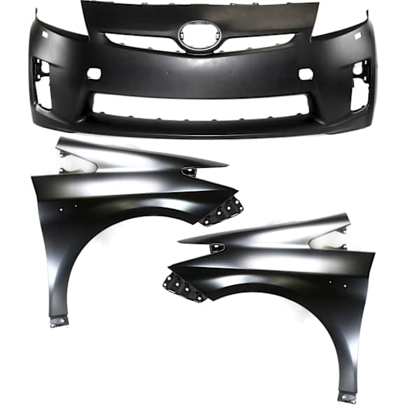 2011 Toyota Prius - 3-Piece Kit Front Primed Bumper Cover, For Models With LED Headlights,  Includes (1) Bumper Cover and (2) Fender