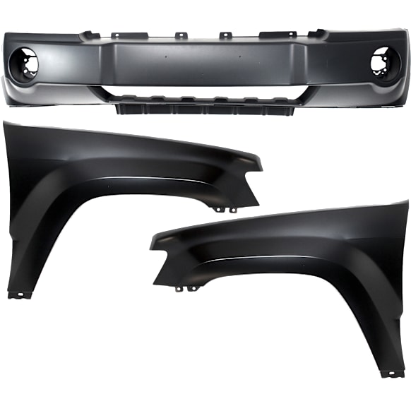 2005 Jeep Grand Cherokee - 3-Piece Kit Front Primed Bumper Cover,  Includes (1) Bumper Cover and (2) Fender