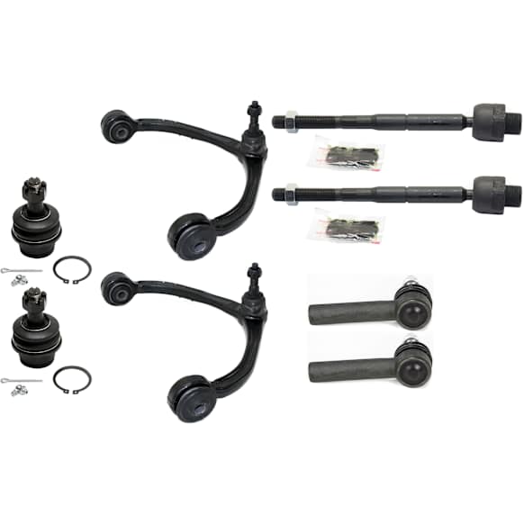 8-Piece Kit Front, Driver and Passenger Side, Upper Control Arm Kit, Includes (2) Ball Joint, (2) Control Arm, and (4) Tie Rod End