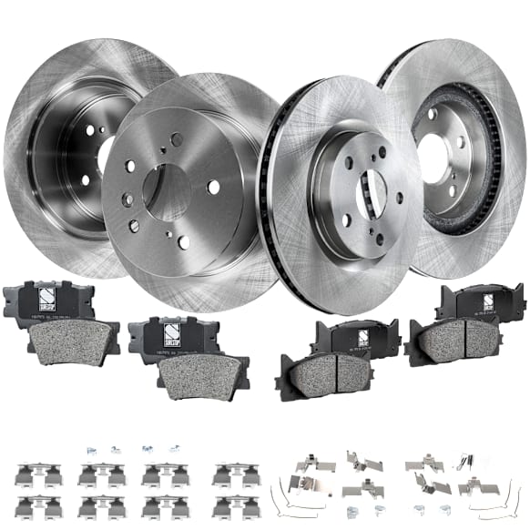 8-Piece Kit Front and Rear Brake Disc and Pad Kit, Plain Surface, 5 Lugs, Ceramic, Pro-Line Series, Includes (4) Brake Disc and (2) Brake Pad Set