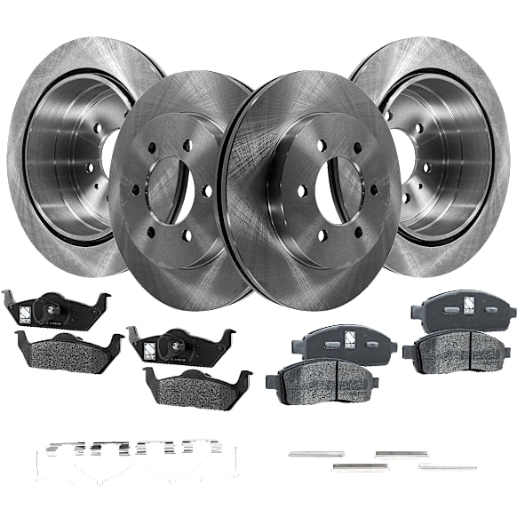 2006 Lincoln Mark LT - 8-Piece Kit Front and Rear Brake Disc and Pad Kit, Plain Surface, 6 Lugs, Front-Ceramic/Rear-Semi-Metallic, 4WD,  6 Lug, 5.4L 8Cyl, Pro-Line Series  Includes (4) Brake Disc and (2) Brake Pad Set