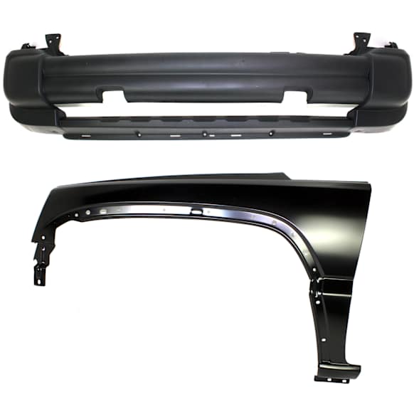 2006 Jeep Liberty Sport - 2-Piece Kit Front Textured Bumper Cover,  For Models With Wheel Opening Molding Holes, Sport Utility,  Includes (1) Bumper Cover and (1) Fender