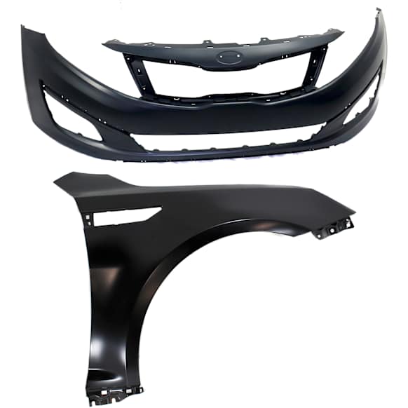 2014-2015 Kia Optima - 2-Piece Kit Front Primed Bumper Cover, USA Built Vehicle, Except Hybrid, Includes (1) Bumper Cover and (1) Fender