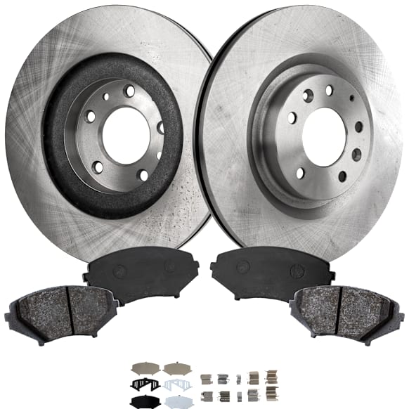 2008 Mazda RX-8 Touring - 4-Piece Kit Front Brake Disc and Pad Kit, Plain Surface, 5 Lugs, 323.09 mm, Ceramic, Sport Suspension, 1.3L 2Cyl, Pro-Line Series  Includes (2) Brake Disc and (1) Brake Pad Set