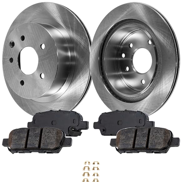 2013 Nissan Rogue - 2-Wheel Set Rear Brake Disc and Pad Kit, Plain Surface, 5 Lugs, 291.85 mm, Ceramic, engdesig: QR25DE, Naturally Aspirated, GAS, Nissan Engine, 2.5L 4Cyl, Pro-Line Series Includes (2) Disc and (1) Pad Set