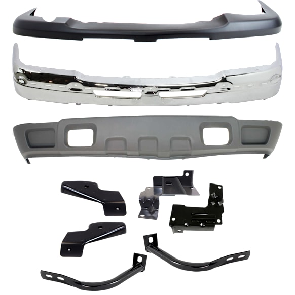 2004 Chevrolet Silverado 1500 Base - 9-Piece Kit Front Bumper, Chrome,  Includes (1) Bumper, (6) Bumper Bracket, (1) Bumper Cover, and (1) Valance