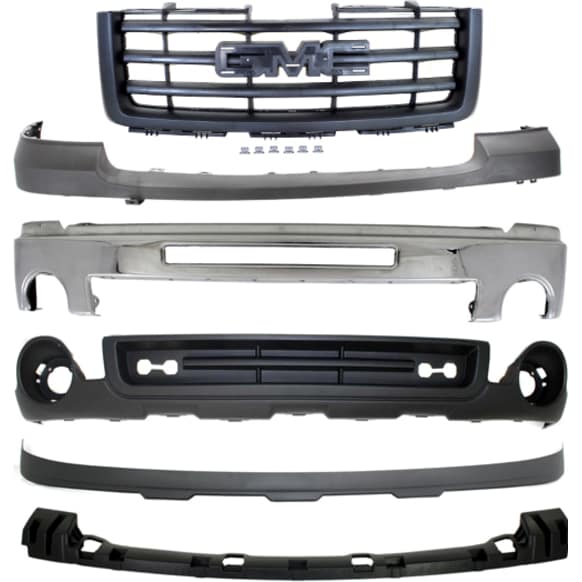 2013 GMC Sierra 1500 SLE - 6-Piece Kit Front Bumper, For Models With Towing Package, Chrome,  Includes (1) Bumper, (1) Bumper Bracket, (1) Bumper Cover, (1) Grille, and (2) Valance
