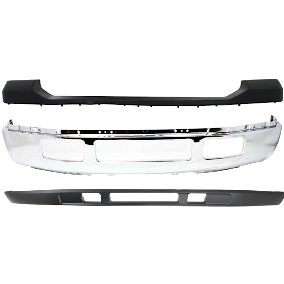 2006 Ford F-250 Super Duty - 3-Piece Kit Front Bumper, For Models Without Fender Flare Holes, Chrome,  Includes (1) Bumper, (1) Bumper Cover, and (1) Valance