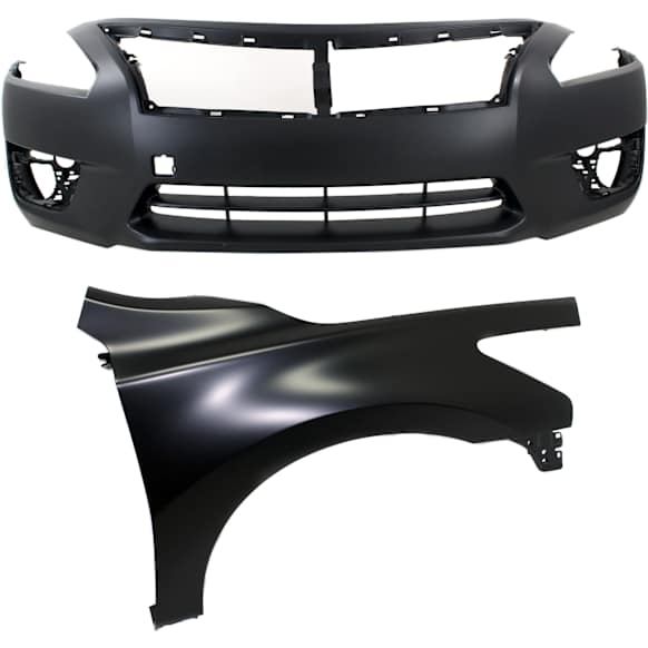 2015 Nissan Altima Base - 2-Piece Kit Front Primed Bumper Cover,  Includes (1) Bumper Cover and (1) Fender