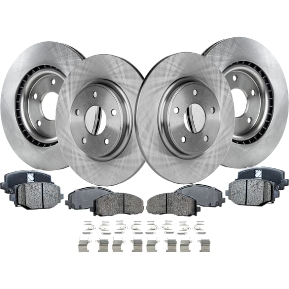 2019 Dodge Grand Caravan - 8-Piece Kit Front and Rear Brake Disc and Pad Kit, Plain Surface, 5 Lugs, Ceramic, Dual Piston Front Caliper, 3.6L 6Cyl, Pro-Line Series  Includes (4) Brake Disc and (2) Brake Pad Set
