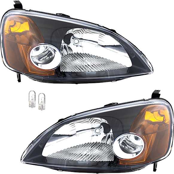 6-Piece Kit, Driver and Passenger Side Incandescent Headlight, With bulb(s), Sedan, OE Replacement, Includes (2) Headlight and (4) Light Bulb