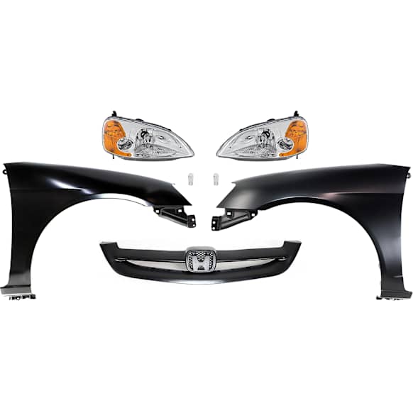 7-Piece Kit Driver and Passenger Side LED Headlight, Includes (2) Fender, (1) Grille Assembly, (2) Headlight, and (2) Light Bulb