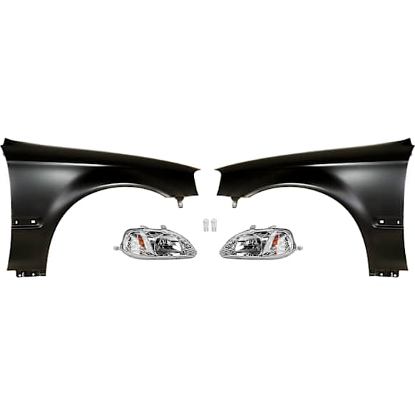 6-Piece Kit Driver and Passenger Side LED Headlight, Includes (2) Fender, (2) Headlight, and (2) Light Bulb