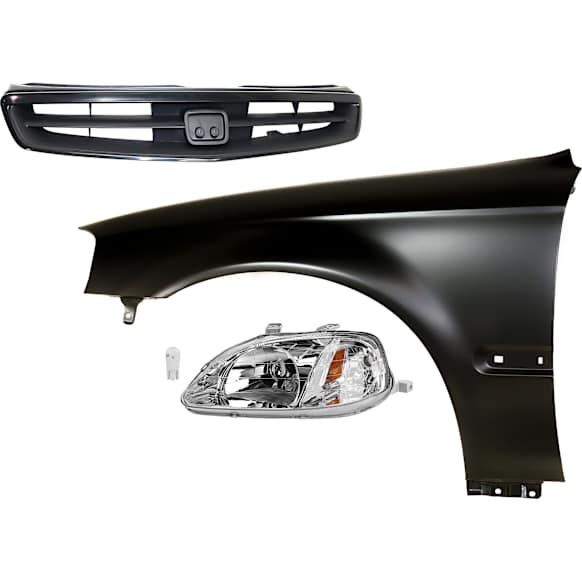 4-Piece Kit Driver Side LED Headlight, Includes (1) Fender, (1) Grille Assembly, (1) Headlight, and (1) Light Bulb
