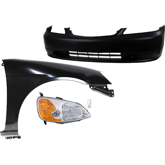4-Piece Kit Passenger Side Incandescent Headlight, Includes (1) Bumper Cover, (1) Fender, (1) Headlight, and (1) Light Bulb