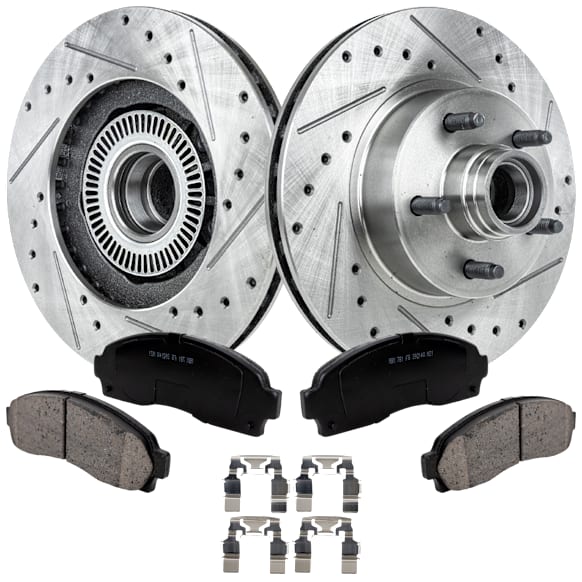 2003 Ford Ranger - 2-Wheel Set Front Brake Disc and Pad Kit, Cross-drilled and Slotted, 5 Lugs, 286.4 mm, Ceramic, RWD, 3.0L 6Cyl, Pro-Line Series  Includes (2) Disc and (1) Pad Set