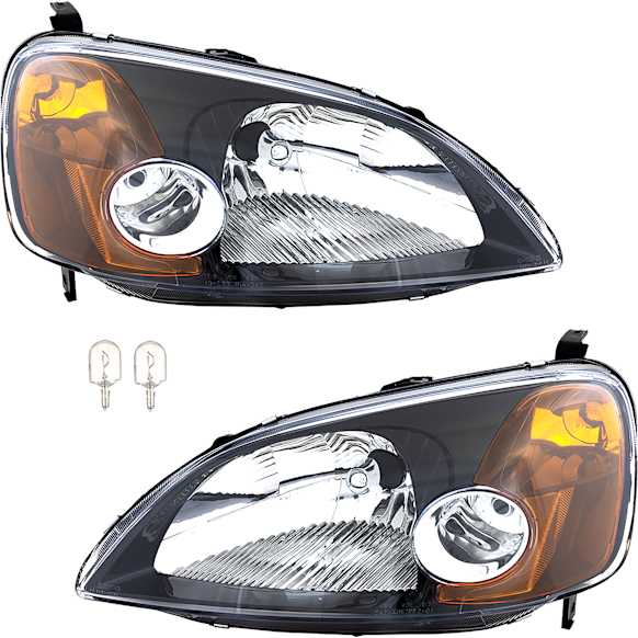 6-Piece Kit, Driver and Passenger Side Incandescent Headlight, With bulb(s), Coupe, OE Replacement, Includes (2) Headlight and (4) Light Bulb